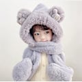 Miniatyrbild 1 av 2: 3 i 1 varmt set plysch fluffig tecknad vintermössa Scarfhandskar Grey