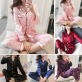 Pikkukuva 3 / 7: Långärmade toppbyxor för kvinnor Nattkläder Set Pink M