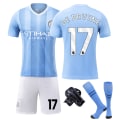 Miniatyrbillede 3 af 5: 2324 Manchester City Home No. 9 Haaland No. 17 De Bruyne Fodboldtøj Børn og voksne Dragt 18