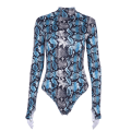Miniatyrbillede 1 af 5: Kvinder Snake Skin Print Body Lady Langærmet Jumpsuit High peacock blue M