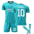 Miniatyrbilde 1 av 2: Real Madrid Andre Borte Grønn Trøye Nr. 9 Benzema No. 10 Modric Fotballdrakt Set Barnedrakt 21 22 MODRIC 10 Kids 28(150-160CM)