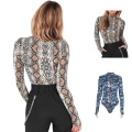 Miniatyrbilde 4 av 5: Snake Skin Print Body ady Langermet Jumpsuit Høy peacock blue L