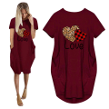 Miniatyrbillede 10 af 10: Valentinsdag Kærlighedsbrev Kjole Kortærmet skjortekjole Wine Red XL