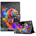 Miniatyrbillede 1 af 5: Mønstret læderetui til Samsung Galaxy Tab A8 10.5 (2021) X205 / X200 Kortpladser Tablet Etui (Farverig Tiger)