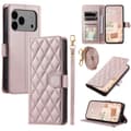 SKALO iPhone 17 Pro Quilted Shoulder Strap Wallet Case - Rose Rosa guld pink