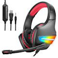 Pikkukuva 1 / 4: Peliheadset Mikrofoni Surround-äänellä RGB USB Kuulokkeet PS/Xbox ONE/PC Punainen red