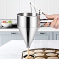 Miniatyrbilde 2 av 3: Pannekakerøredispenser i rustfritt stål med stativ, traktkakedispenser med stativ, bakeverktøy for muffins, vafler, muffinsblanding, crêpes, kake