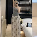 Pikkukuva 7 / 8: Pyjamat Sarjakuvaprintti Leveälahkeiset Housut Naiset Kesä Tw Harmaa Grey M