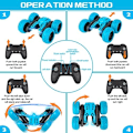 Miniatyrbilde 3 av 6: Highttoy RC Stuntbil 4WD 360° Flip - Musikk/Lys, 2 Batterier for Barn 3-11 År (Gul) blå -