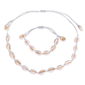 Miniatyrbillede 1 af 5: Halskæde og armbåndssæt med muslingeskaller, naturlig halskæde og armbånd med muslingeskaller, 2-delt sommerhalskæde og armbåndssæt til kvinder, piger og mænd