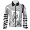 Silver Michael Jackson Imitatör Kostymjacka BAD Tour Stil Scenframträdande Rock Jacket L