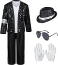 Halloween-kostyme for barn, Michael Jackson popstjerne-antrekk til danseshow og karneval D7pcs 150