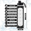 Pikkukuva 2 / 5: 946 ml lasinen vesipullo aikanäytöllä, 1 litran lasinen juomapullo, BPA-vapaa, (musta) (FQ)