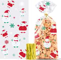 100 st Julgodispåsar, kakpåsar, julcellofanpåsar, transparenta cellofangodispåsar presentpåse med twist tie för (snögubbe)