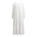 Miniatyrbilde 2 av 7: Kaftan i bomulls-lin for kvinner Boho Plus Size med lommer Løs Langermet V-hals Plissert Lang Linkjole Lagdelt Maxikjole Hverdagskjole
