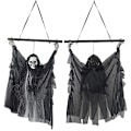 Pikkukuva 2 / 5: Halloween-koriste Riippuva Haamu Sähköinen Riippuva Haamu Valo Silmät Pelottava Ääni Kallo Riippuva Rekvisiitta Temppu Temppu Sisätiloissa (13 x 9 tuumaa)