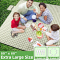 Miniatyrbillede 2 af 4: Ekstra stort picnic-udendørstæppe, 203 x 152 cm vandtæt foldbart tæppe gingham picnicmåtte til strand, camping græsplæne park (grøn hvid)