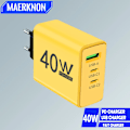 Pikkukuva 2 / 5: 40W Pikalaturi 3.0 Pikalataus Type C USB Matkapuhelinsovitin PD Seinälaturi iPhone 15 Samsung Xiaomi Huawei