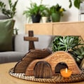 Miniatyrbillede 4 af 5: Den Tomme Grav Påskescene og Kors Påskepynt Religiøs Tom Grav Påskescene Indretning Træstatue Påskepynt til Hjemmet, Kontoret