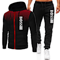 Miniatyrbild 1 av 7: Herr \"Boss\" Tryckt Träningsoverall Set Dragkedja Hoodie Jacka Joggers Byxor Sportkläder Outfit Aktivkläder M-3XL Black-Black M