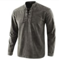 Miniatyrbild 1 av 3: Viking piratdräkt långärmad V-ringad snörning T-shirt för män grey 2XL