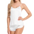 Miniatyrbild 3 av 9: Kvinnors korta jumpsuit med V-ringning, tryck, axelbandslös, casual strandkläder white L