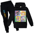 Miniatyrbild 1 av 3: LANKYBOX tryckta hoodies och byxor avslappnad tracksuit set för pojkar och flickor black 130cm