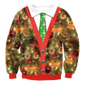 Miniatyrbild 1 av 2: Jul 3D-utskrift ful tröja långärmad pullover jul topp Green Tie M