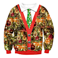 Miniatyrbild 1 av 2: Jul 3D-utskrift ful tröja långärmad pullover jul topp Green Tie S