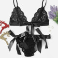 Miniatyrbild 1 av 4: 2 st Kvinnors sexiga underkläder Spetsband BH & G-string trosor Nattkläder Black M
