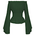 Miniatyrbillede 1 af 3: Dame Renaissance Bluse Toppe Off Shoulder Langærmet Skjorte green L
