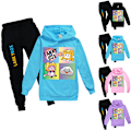 Miniatyrbild 2 av 3: Barn Pojke Flicka LANKYBOX Tryck Hoodies Byxor Casual Träningsoverall Set Light blue 120cm