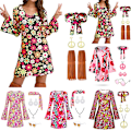 Miniatyrbilde 2 av 3: Hippiekostyme for kvinner Halloween-party diskokostyme pink M