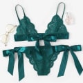 Miniatyrbild 1 av 4: 2 st Kvinnor sexig underkläder Spetsband BH & G-string trosor Nattkläder Dark Green 2XL