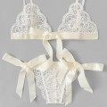 Miniatyrbild 1 av 4: 2 st Kvinnors sexiga underkläder Spetsband BH & G-string trosor Nattkläder White 2XL