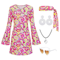 Miniatyrbilde 1 av 3: Hippiekostyme for kvinner Halloween-party diskokostyme pink 2XL