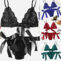 Miniatyrbild 3 av 4: 2 st Kvinnors sexiga underkläder Spetsband BH & G-string trosor Nattkläder Black M