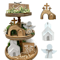 Miniatyrbilde 1 av 5: 4 stk. Påske Tom Grav Jesus Dekor Tre Julekrybbe Sett Oppstandelse Religiøs Gårdshus Statue Han er Oppstanden Skilt Lagdelt Brett Ornament