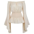 Miniatyrbillede 1 af 3: Dame Renaissance Bluse Toppe Off Shoulder Langærmet Skjorte beige 2XL