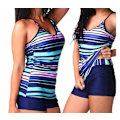 Pikkukuva 3 / 5: Naisten uimapuku, hihaton raidallinen henkseli ja bokserit rantapuku colorful stripes 4XL