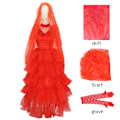 Pikkukuva 3 / 5: Lydia Cosplay -asu Lydia Punainen Hääpuku Asut Naiset Retro Pitkähihainen Pitsi Tylli Morsiuspuku Halloween Cosplay -asupuku 2XL