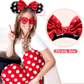 Miniatyrbillede 4 af 5: Minnie Mouse Ører Hårbøjle Paillet Øre Rød Sløjfe Polka Dot Hårbånd Udklædning