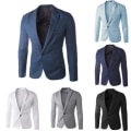 Miniatyrbild 3 av 10: Herr Slim Fit En Knapp Solid Blazer Business Casual Kostymrock black L