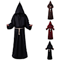 Pikkukuva 5 / 9: Aikuisten Halloween Cosplay -asu Keskiaikainen Hupullinen Munkinkaapu Renessanssipappi Kaapu Velho Noita Viitta Wine red M