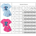 Miniatyrbild 3 av 3: Flickor Stitch Tryckt Träningsdräkt Söt Tecknad Anime Kortärmad T-shirt + Shorts Set Vardagliga Sportkläder Light Blue 130cm