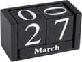 Träkalender, retro träfyrkantig skrivbordskalender med månads- och datumvisning, svart.