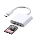 USB-C till SD/TF-dubbelkortsläsare med höghastighets 2.0-dataöverföring; kompatibel med Windows, Mac, Linux, Android och HarmonyOS.