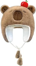 Capybara vintermössa, med öronlappar, vindtät och varm fleecemössa, söt plysch varm dammössa