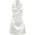 Miniatyrbild 1 av 5: Kvinnor Halterneck Satinklänning Sexig Silkesklänning white M