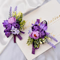 Miniatyrbild 2 av 6: Handledsblomma och knapphålsblomma set, 1 set liten ros lila handblomma